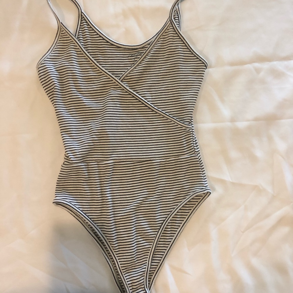 Ivory and black striped bodysuit
